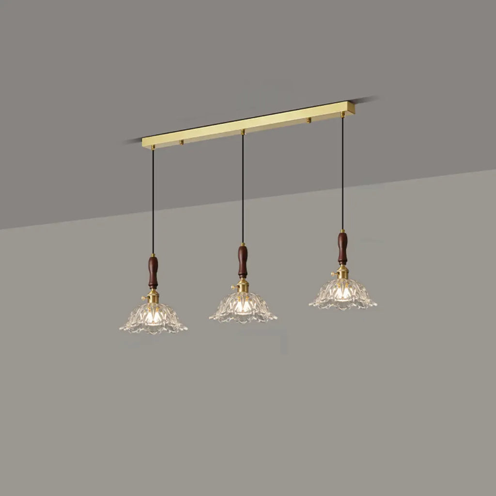 3-Light Modern Floral Glass Gold Island Pendant Light for Kitchen