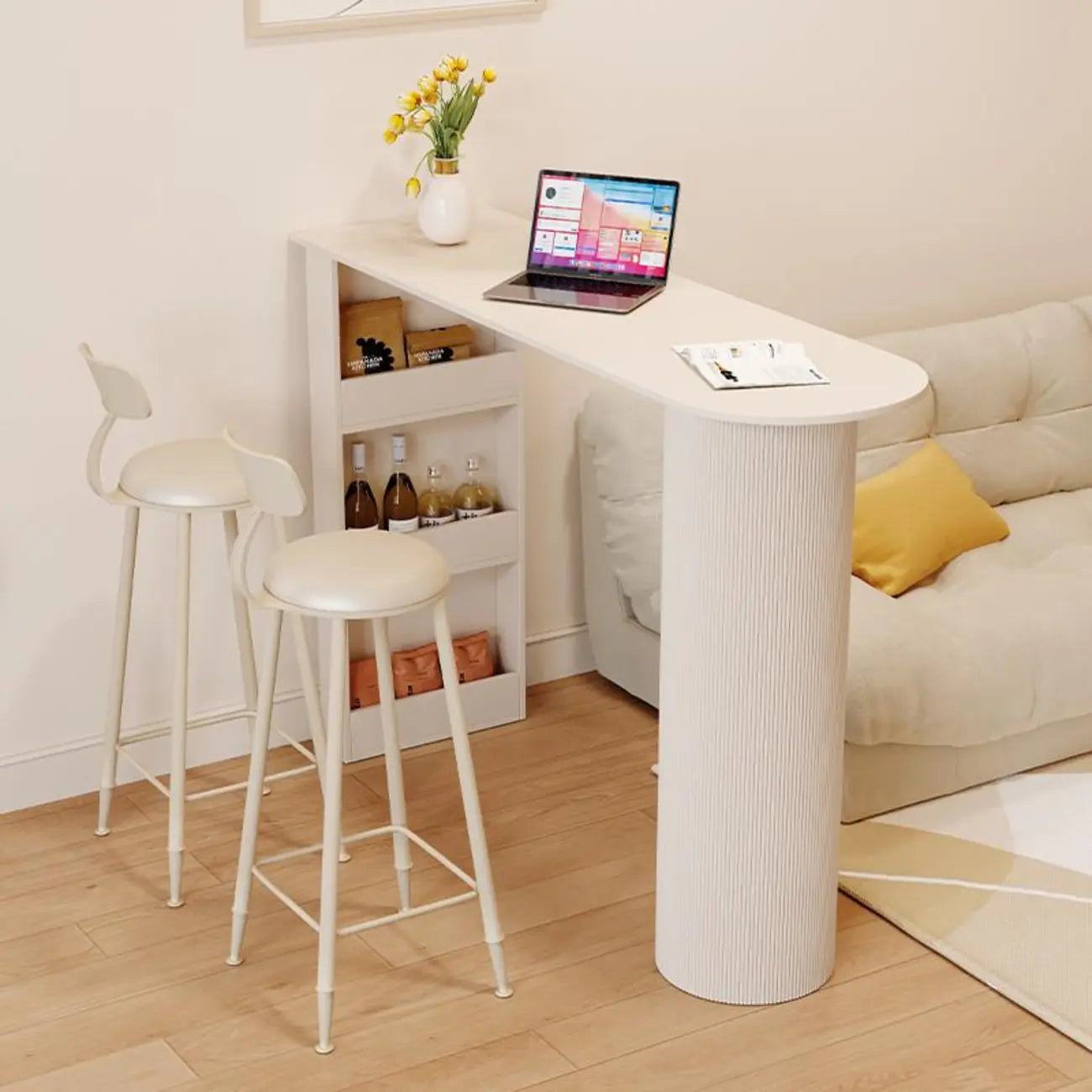 Modern Free Form White Stone Metal 3-Tier Shelf Bar Tables