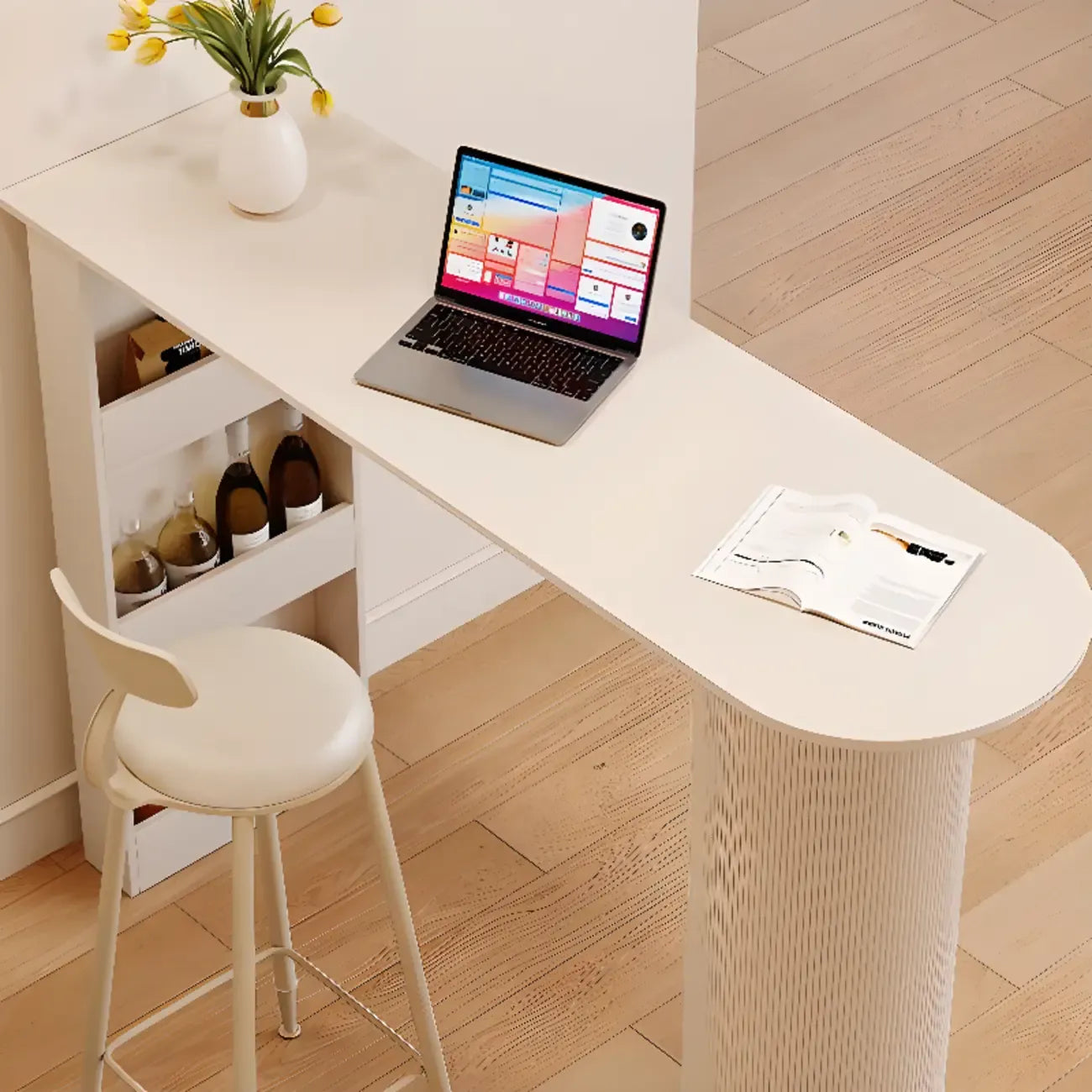 Modern Free Form White Stone Metal 3-Tier Shelf Bar Tables