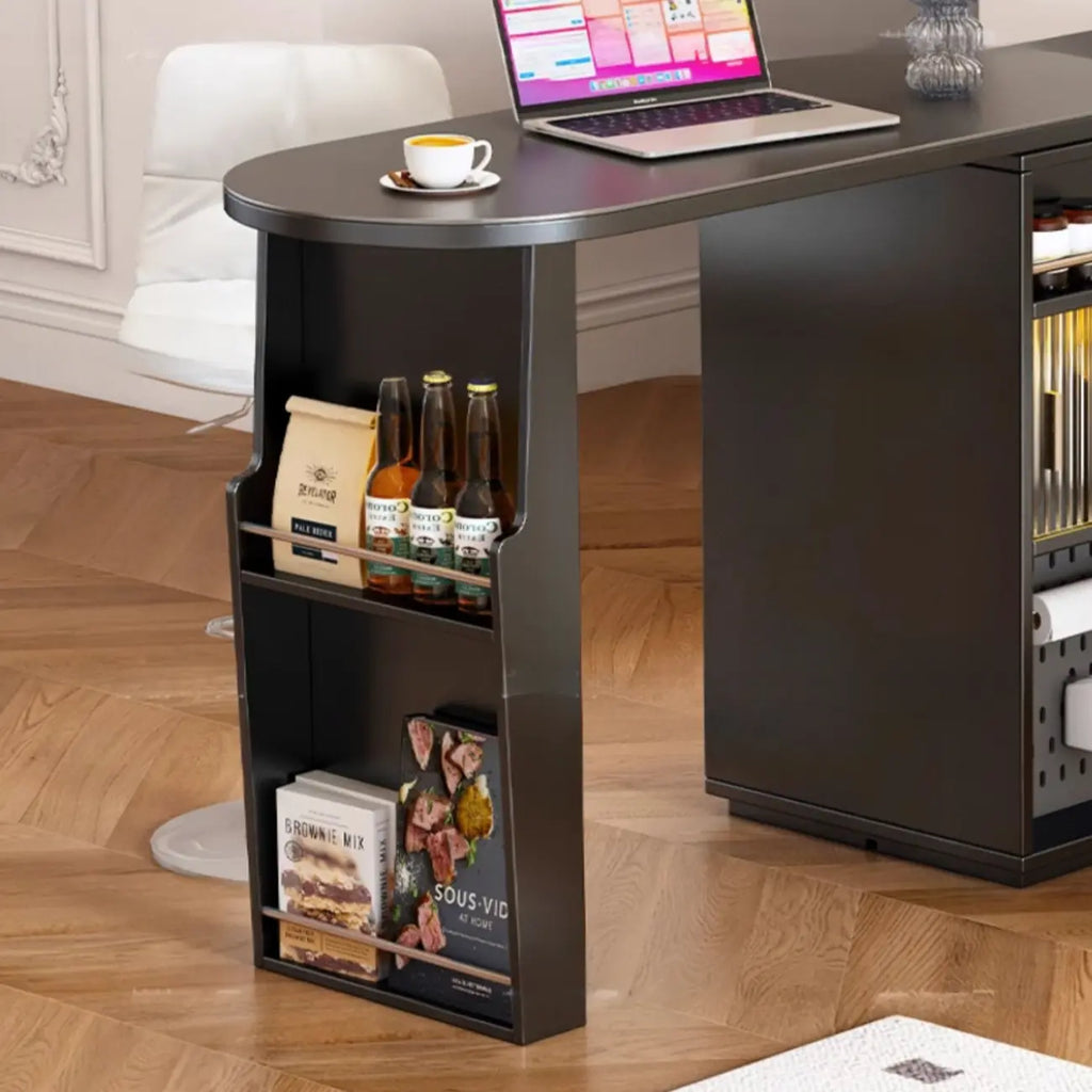 Modern Black Wood Convertible Space-Saving Storage Bar Tables
