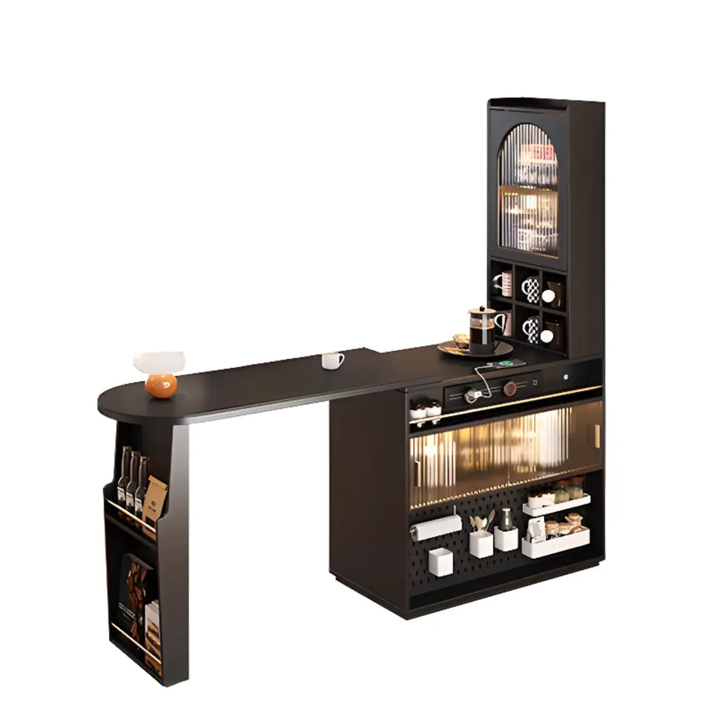 Modern Black Wood Convertible Space-Saving Storage Bar Tables