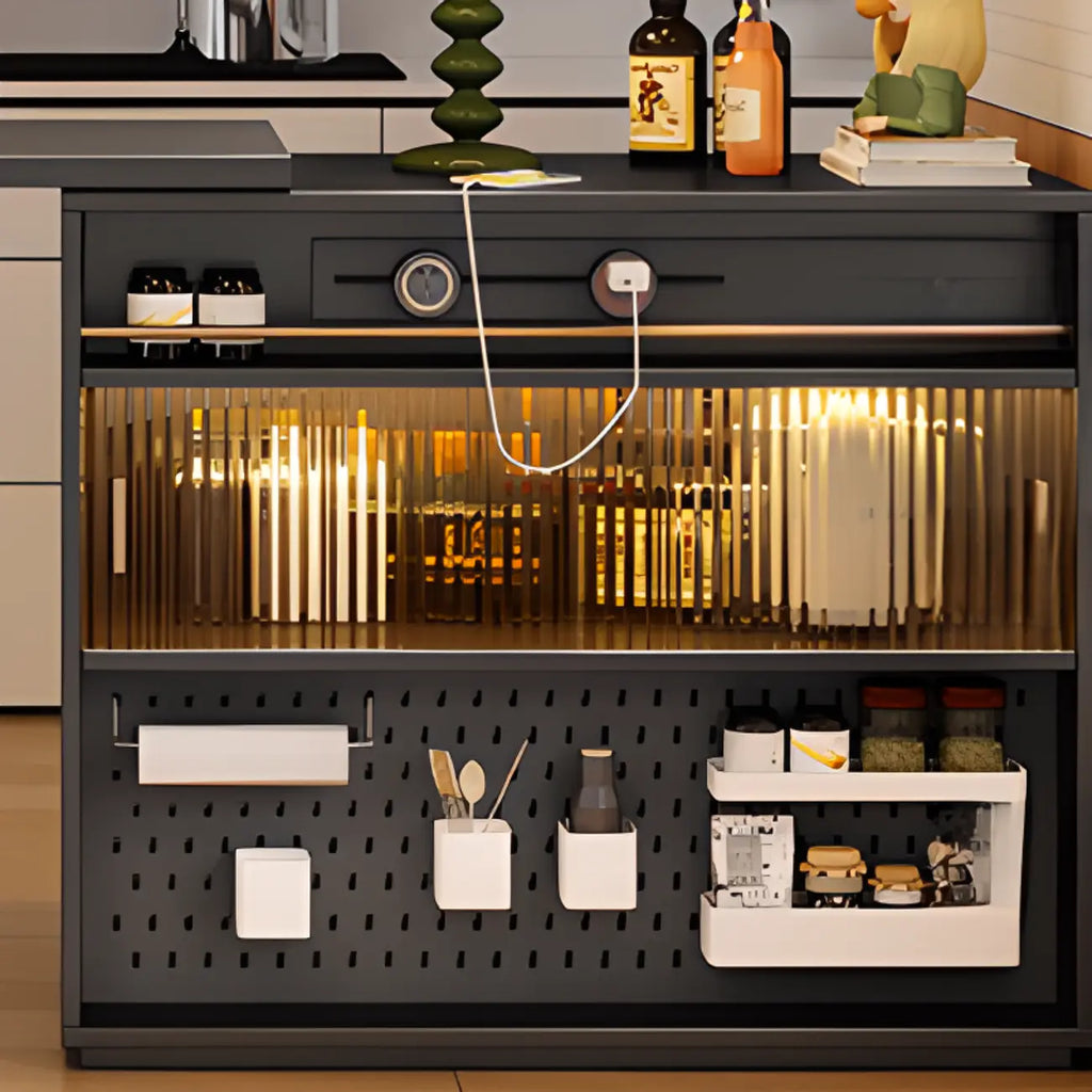 Modern Black Wood Convertible Space-Saving Storage Bar Tables