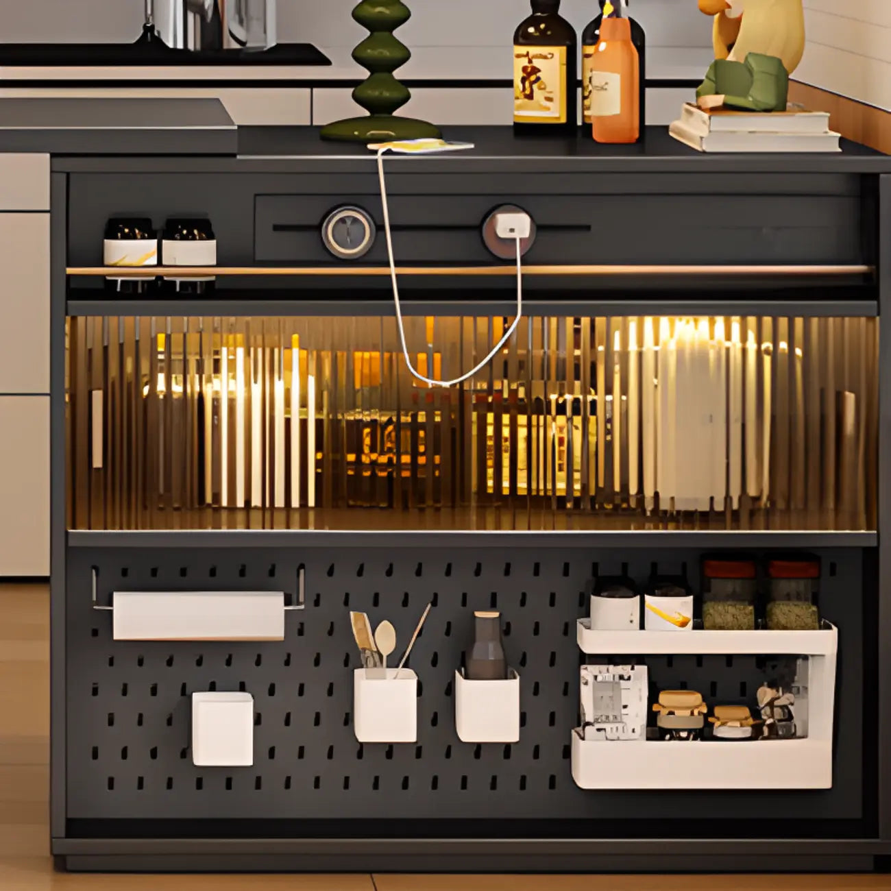 Modern Black Wood Convertible Space-Saving Storage Bar Tables