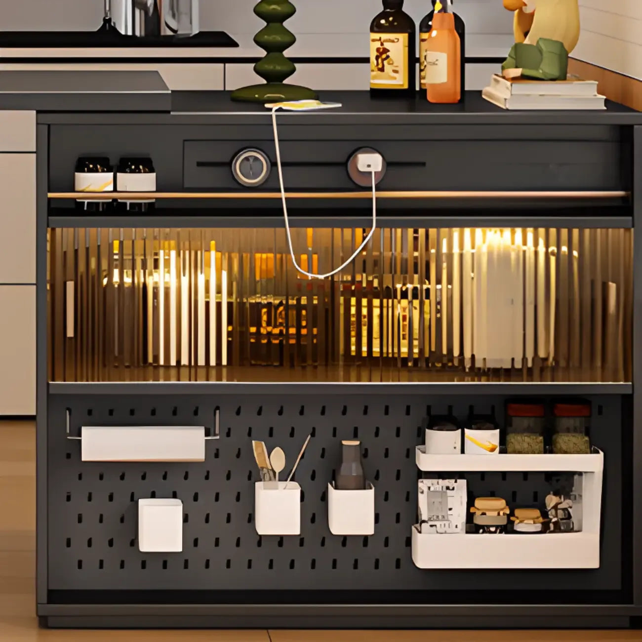 Modern Black Wood Convertible Space-Saving Storage Bar Tables