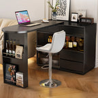 Modern Black Wood Convertible Space-Saving Storage Bar Tables