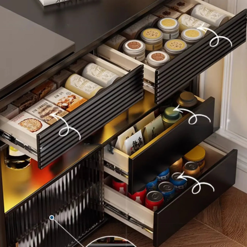 Modern Black Wood Convertible Space-Saving Storage Bar Tables
