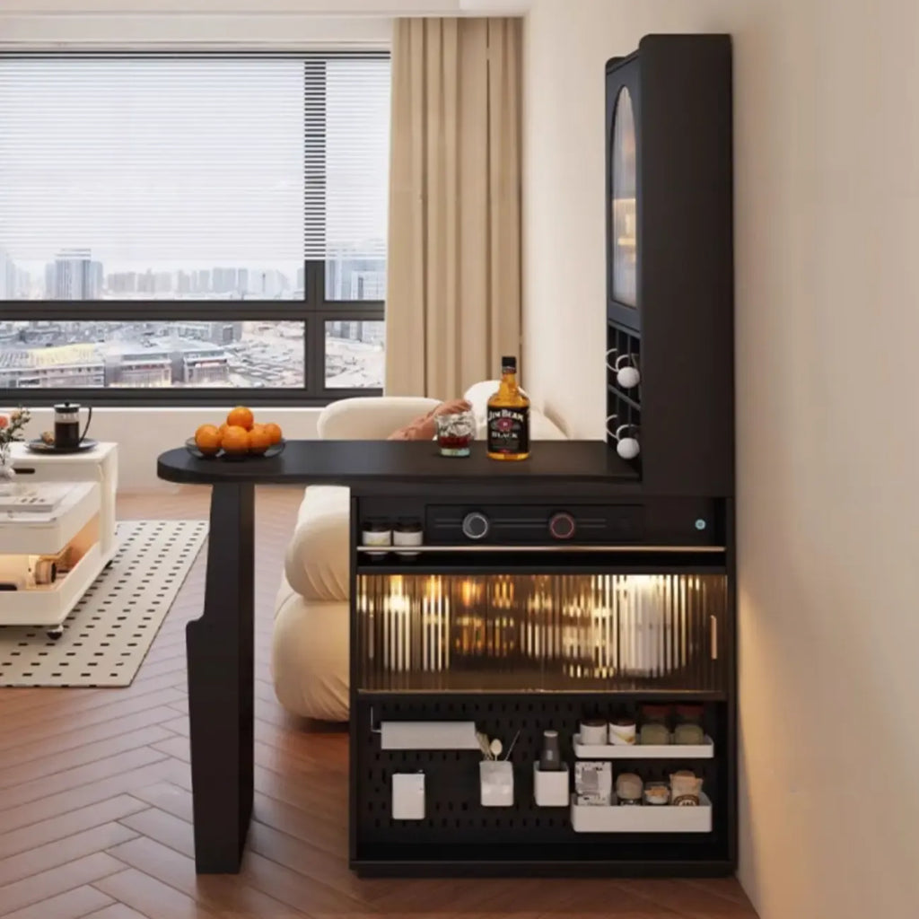 Modern Black Wood Convertible Space-Saving Storage Bar Tables