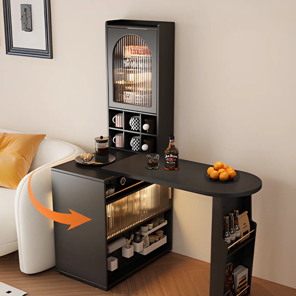 Modern Black Wood Convertible Space-Saving Storage Bar Tables