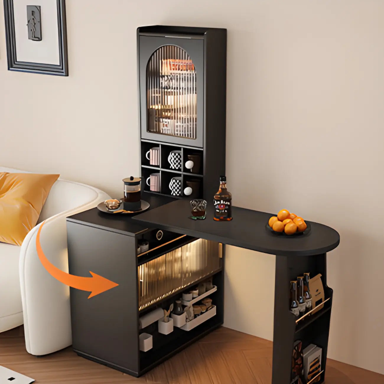 Modern Black Wood Convertible Space-Saving Storage Bar Tables