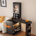 Modern Black Wood Convertible Space-Saving Storage Bar Tables