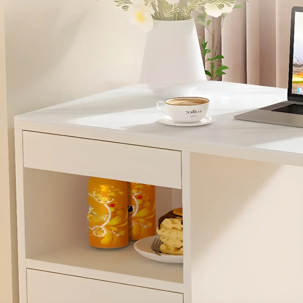 Modern Free Form White Slate Wood Storage Bar Tables