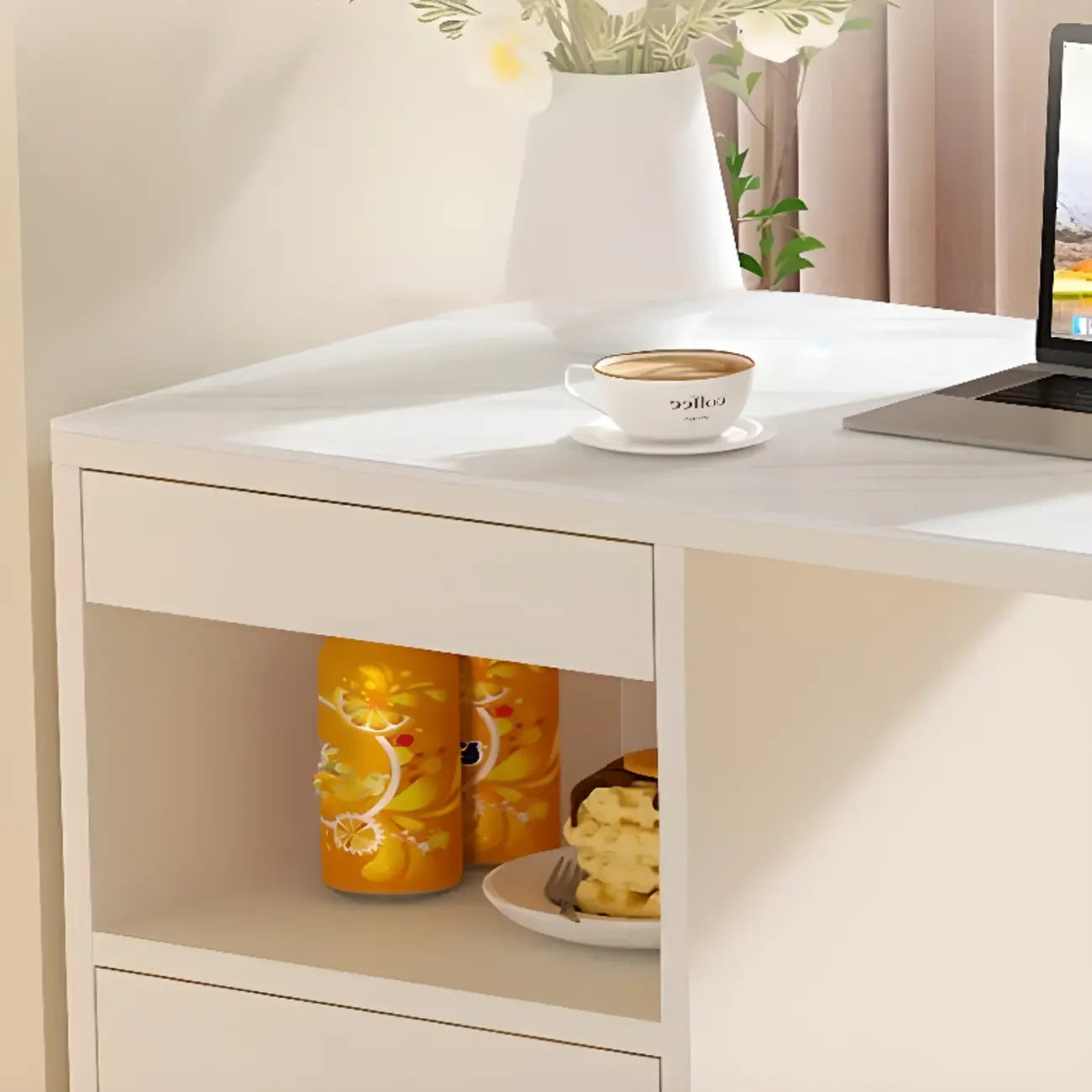Modern Free Form White Slate Wood Storage Bar Tables