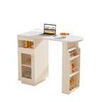 Modern Free Form White Slate Wood Storage Bar Tables