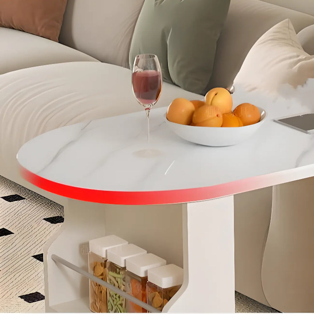 Modern Free Form White Slate Wood Storage Bar Tables