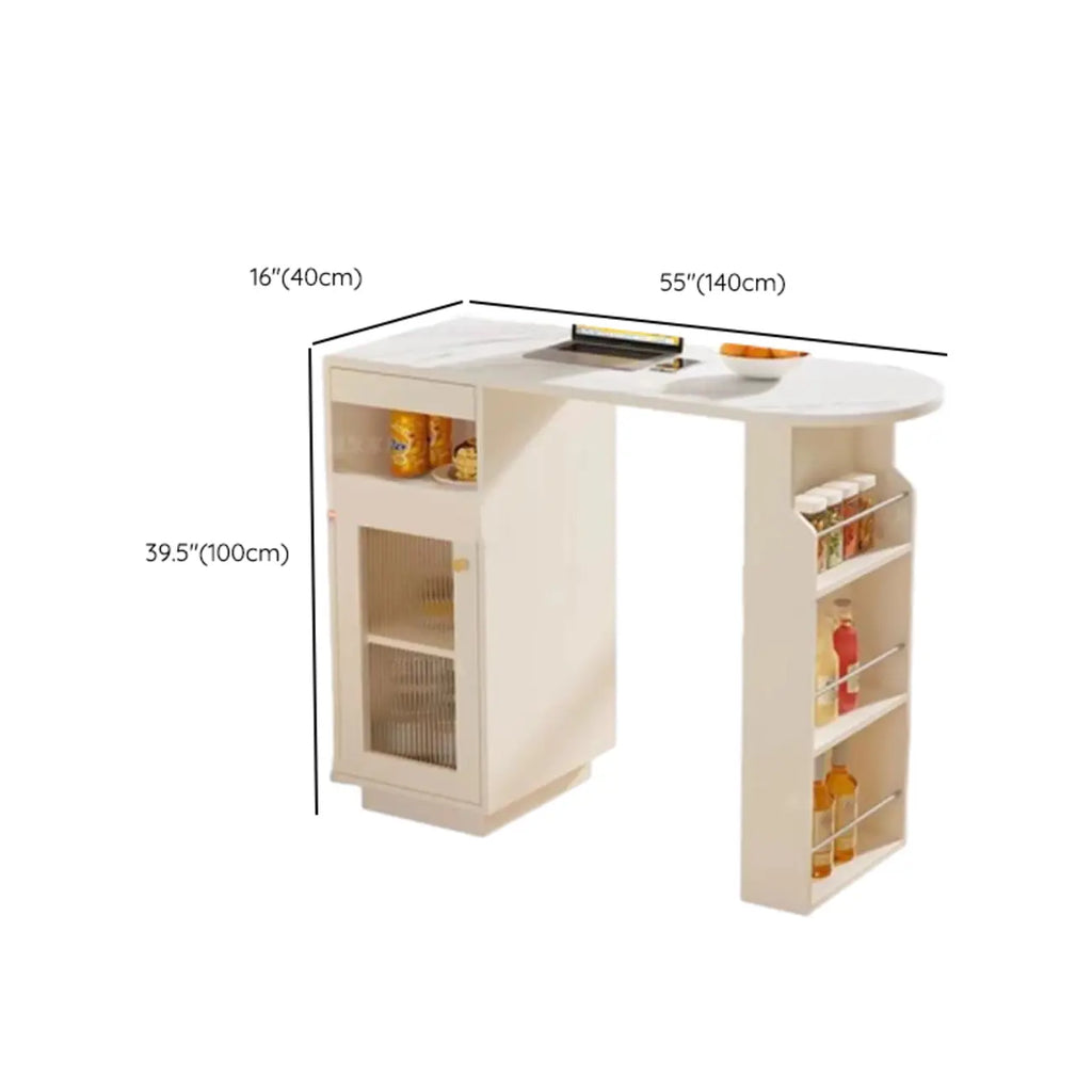 Modern Free Form White Slate Wood Storage Bar Tables