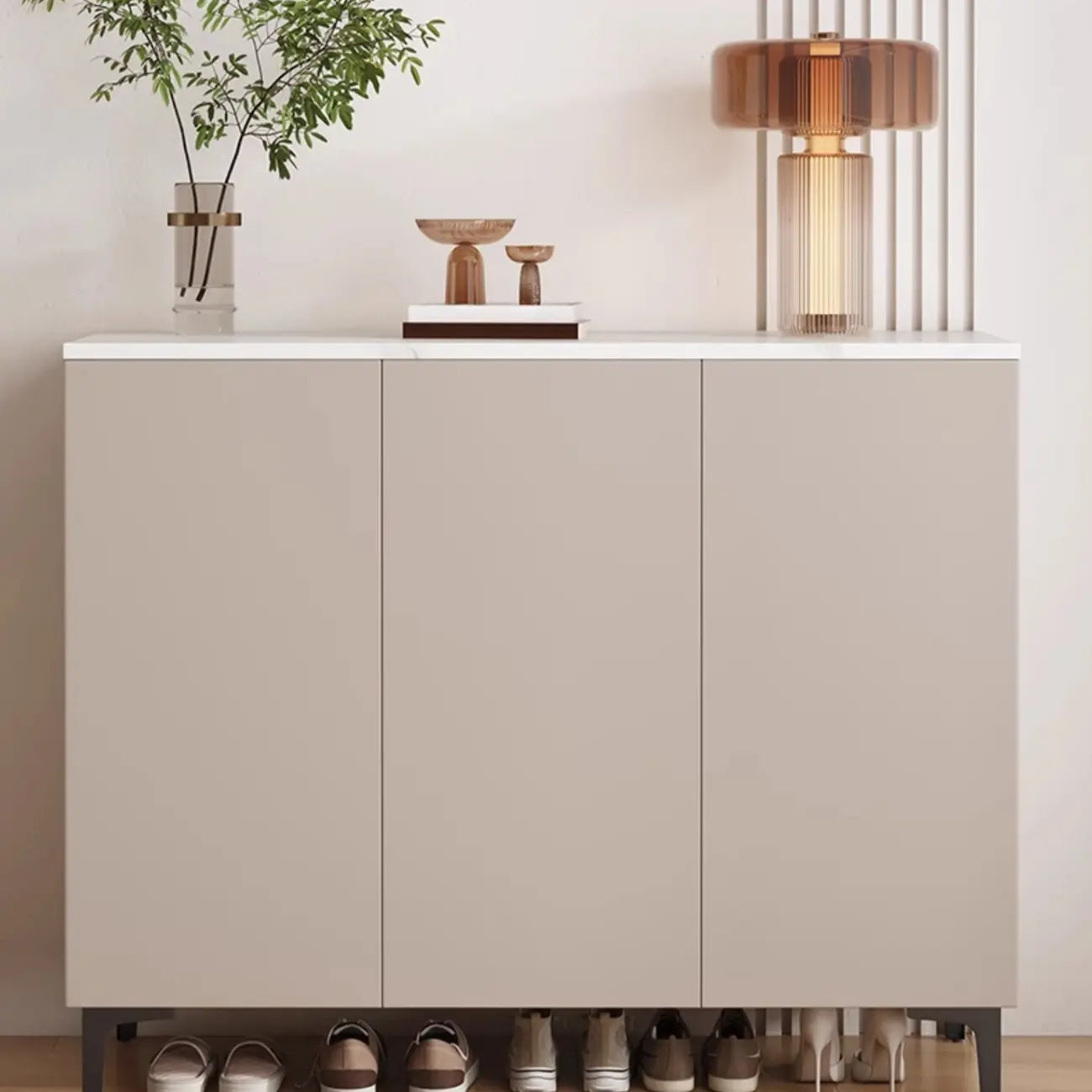 5-Tier Compact Modern Off-White Entryway Shoe Cabinet
