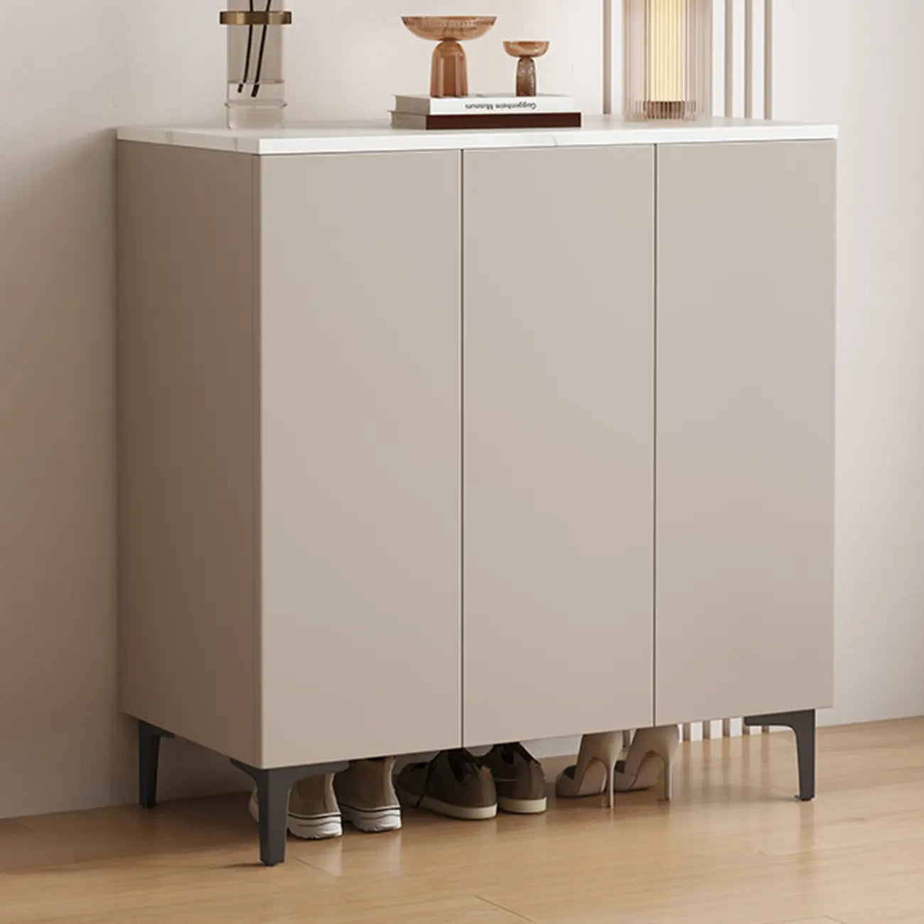 5-Tier Compact Modern Off-White Entryway Shoe Cabinet
