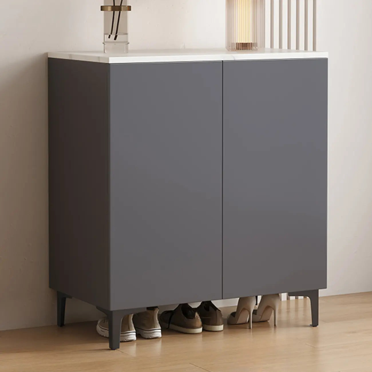 5-Tier Compact Modern Off-White Entryway Shoe Cabinet