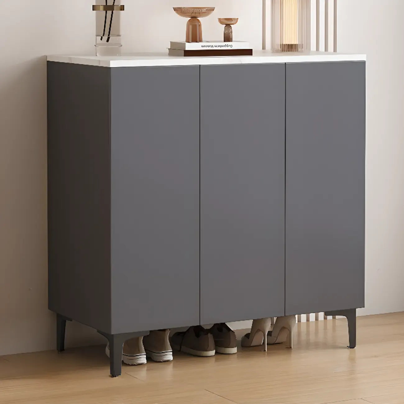 5-Tier Compact Modern Off-White Entryway Shoe Cabinet