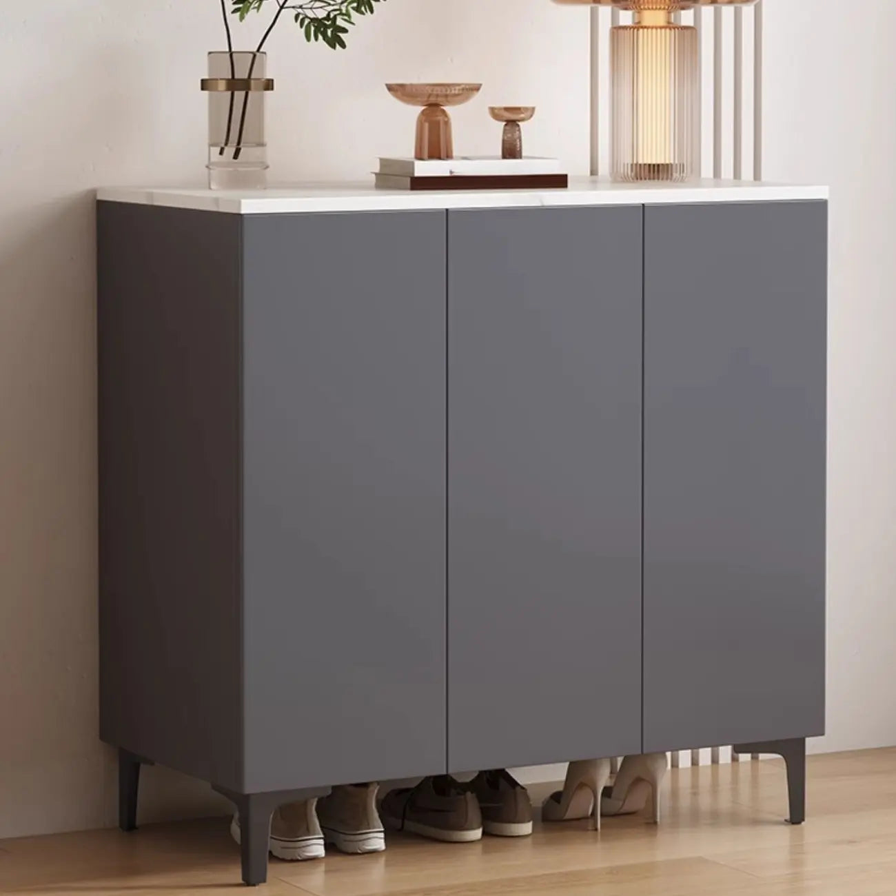 5-Tier Compact Modern Off-White Entryway Shoe Cabinet