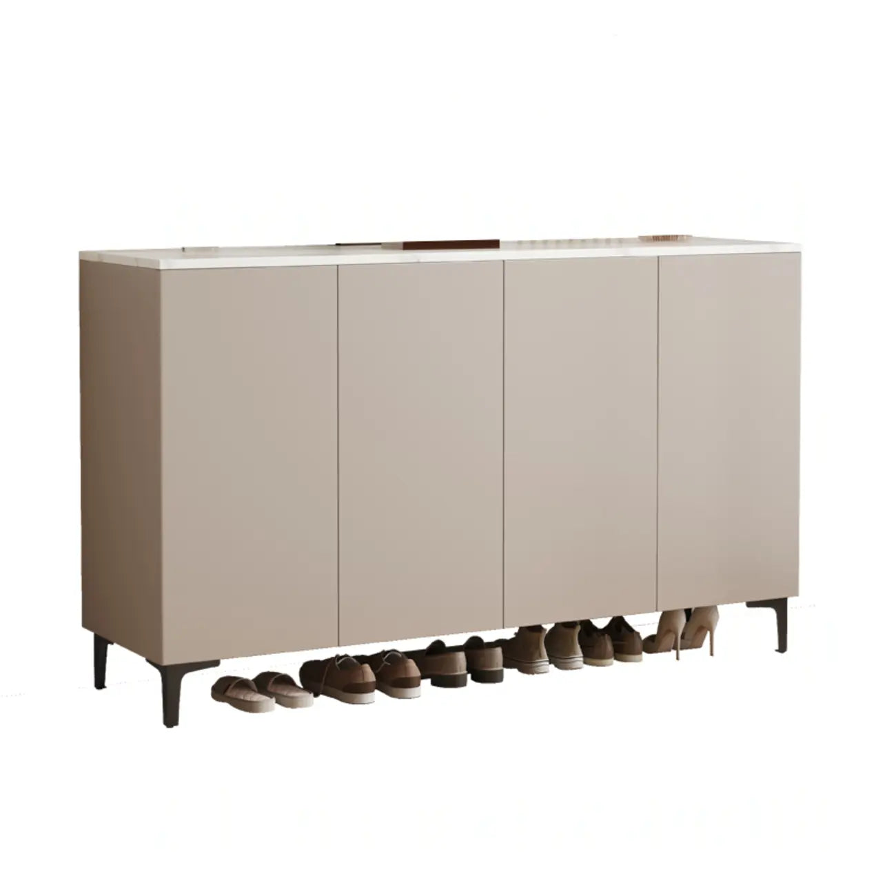 5-Tier Compact Modern Off-White Entryway Shoe Cabinet
