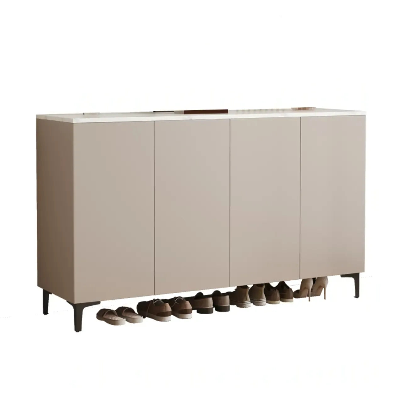 5-Tier Compact Modern Off-White Entryway Shoe Cabinet