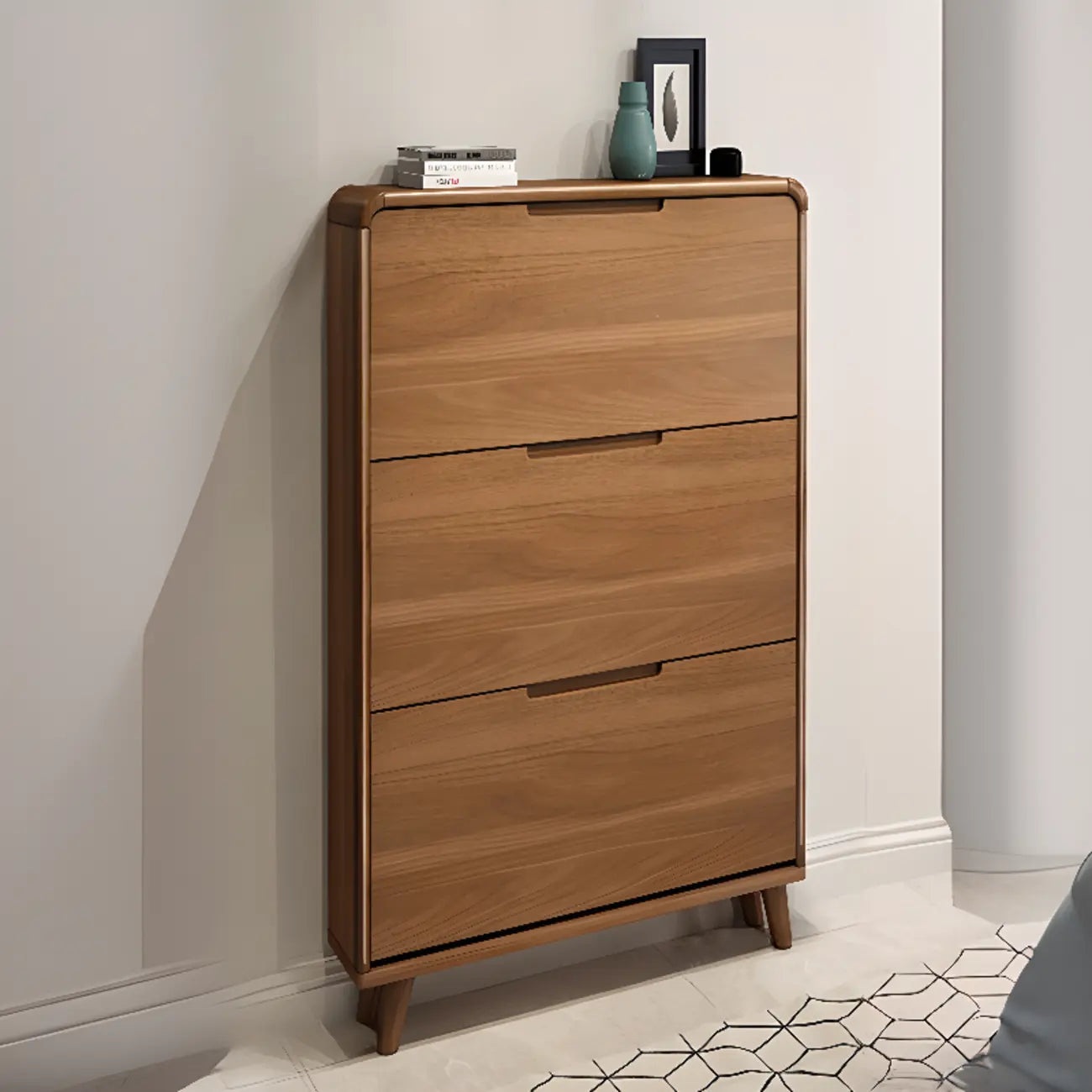 3-Tier Drop-Front Wood Entryway Shoe Storage