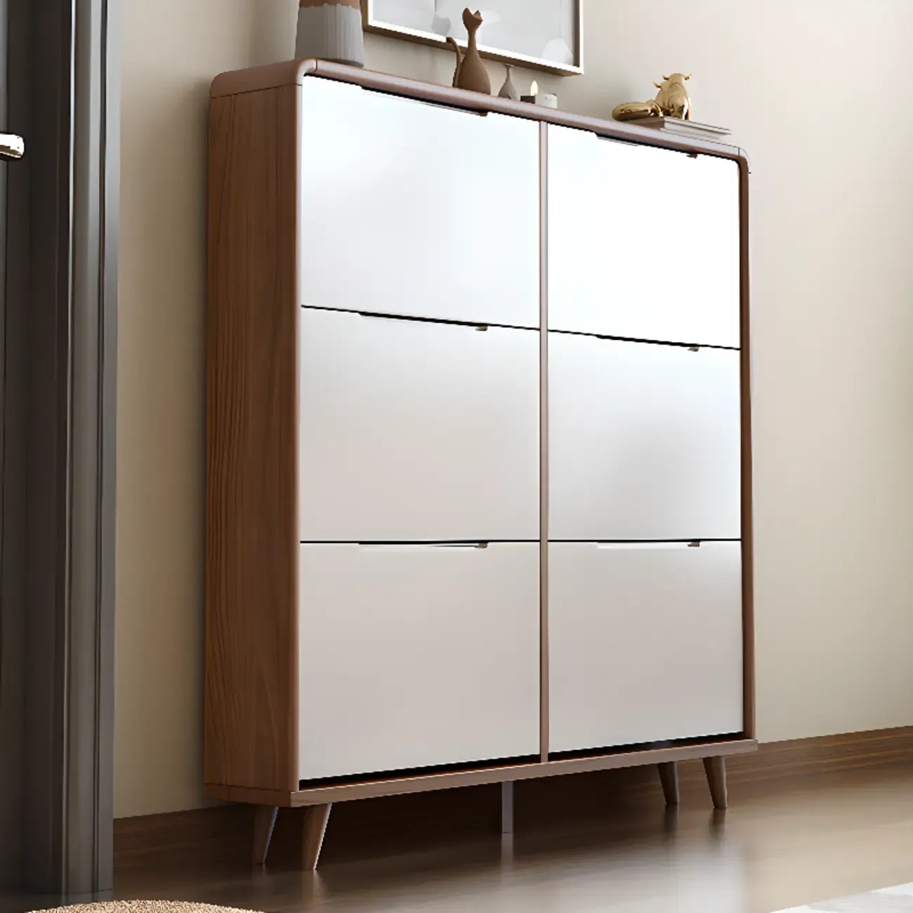 3-Tier Drop-Front Wood Entryway Shoe Storage