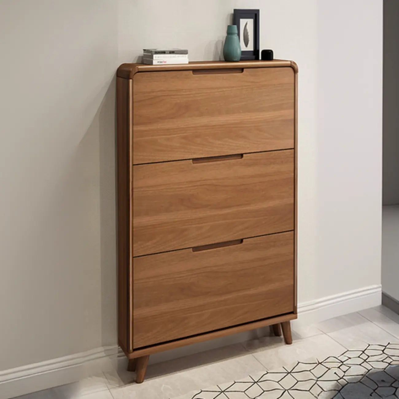 3-Tier Drop-Front Wood Entryway Shoe Storage
