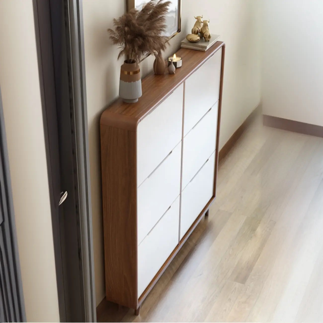 3-Tier Drop-Front Wood Entryway Shoe Storage