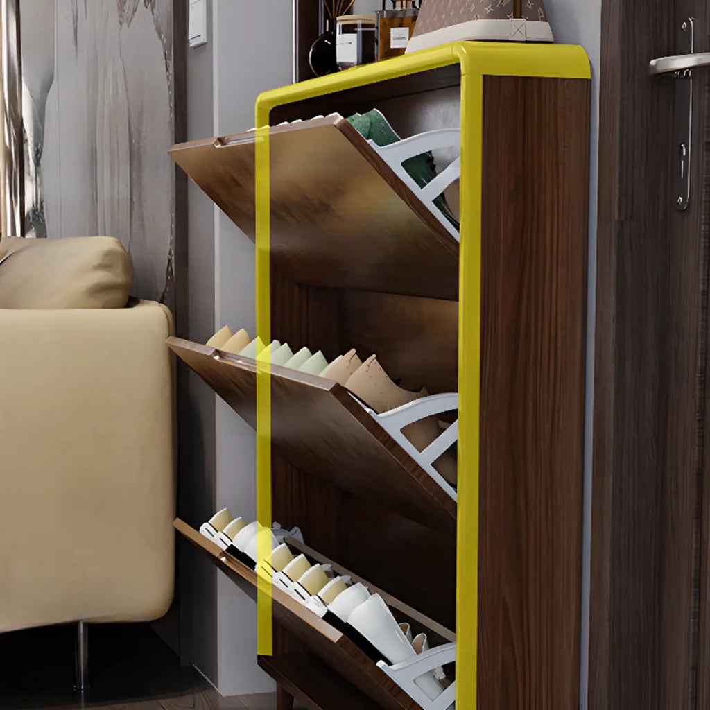3-Tier Drop-Front Wood Entryway Shoe Storage