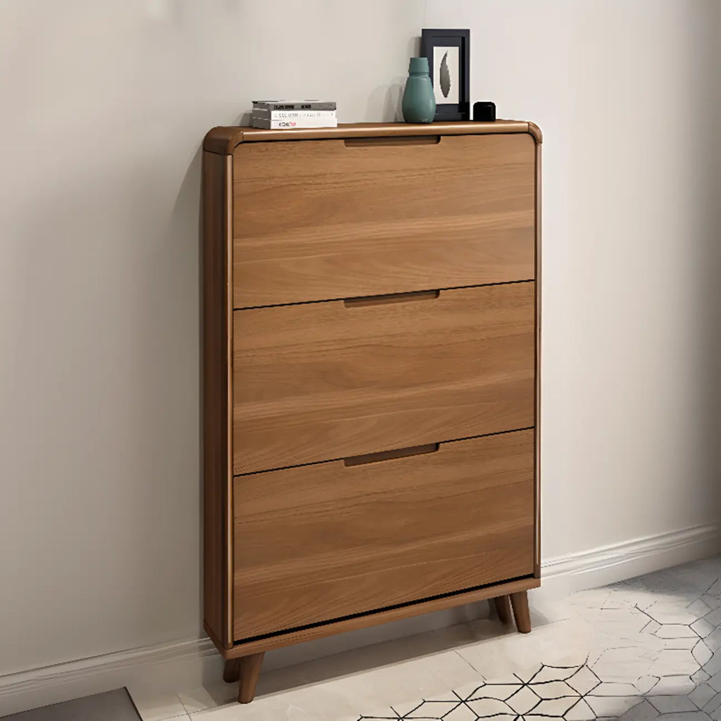 3-Tier Drop-Front Wood Entryway Shoe Storage