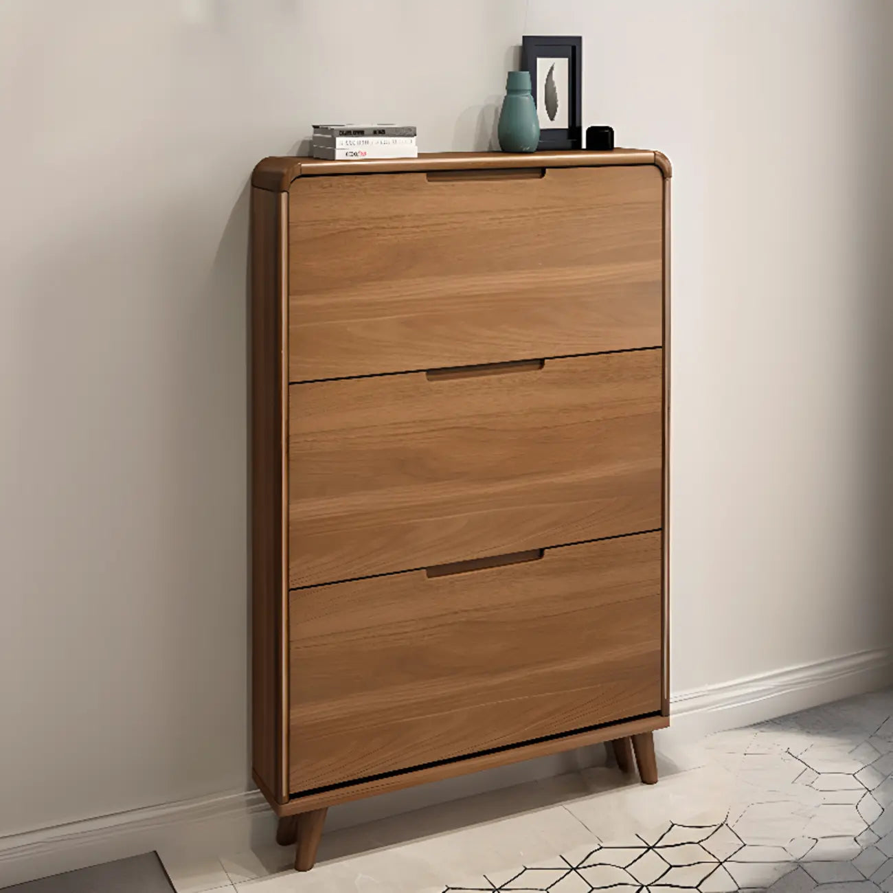 3-Tier Drop-Front Wood Entryway Shoe Storage