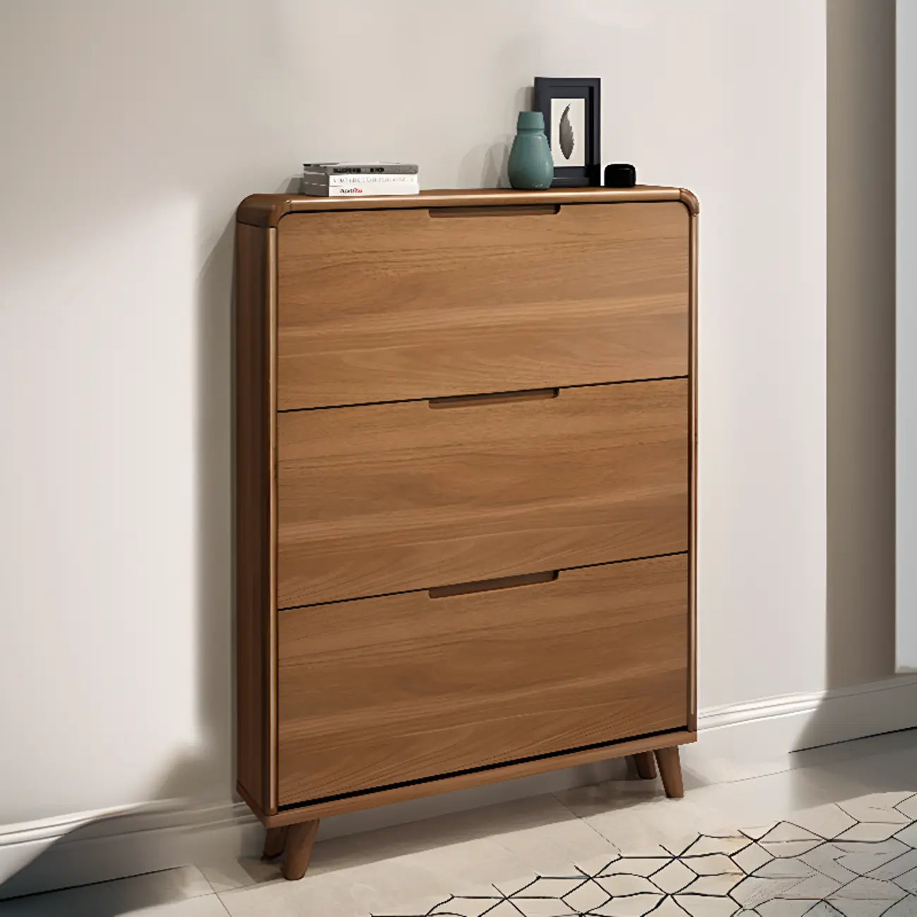 3-Tier Drop-Front Wood Entryway Shoe Storage