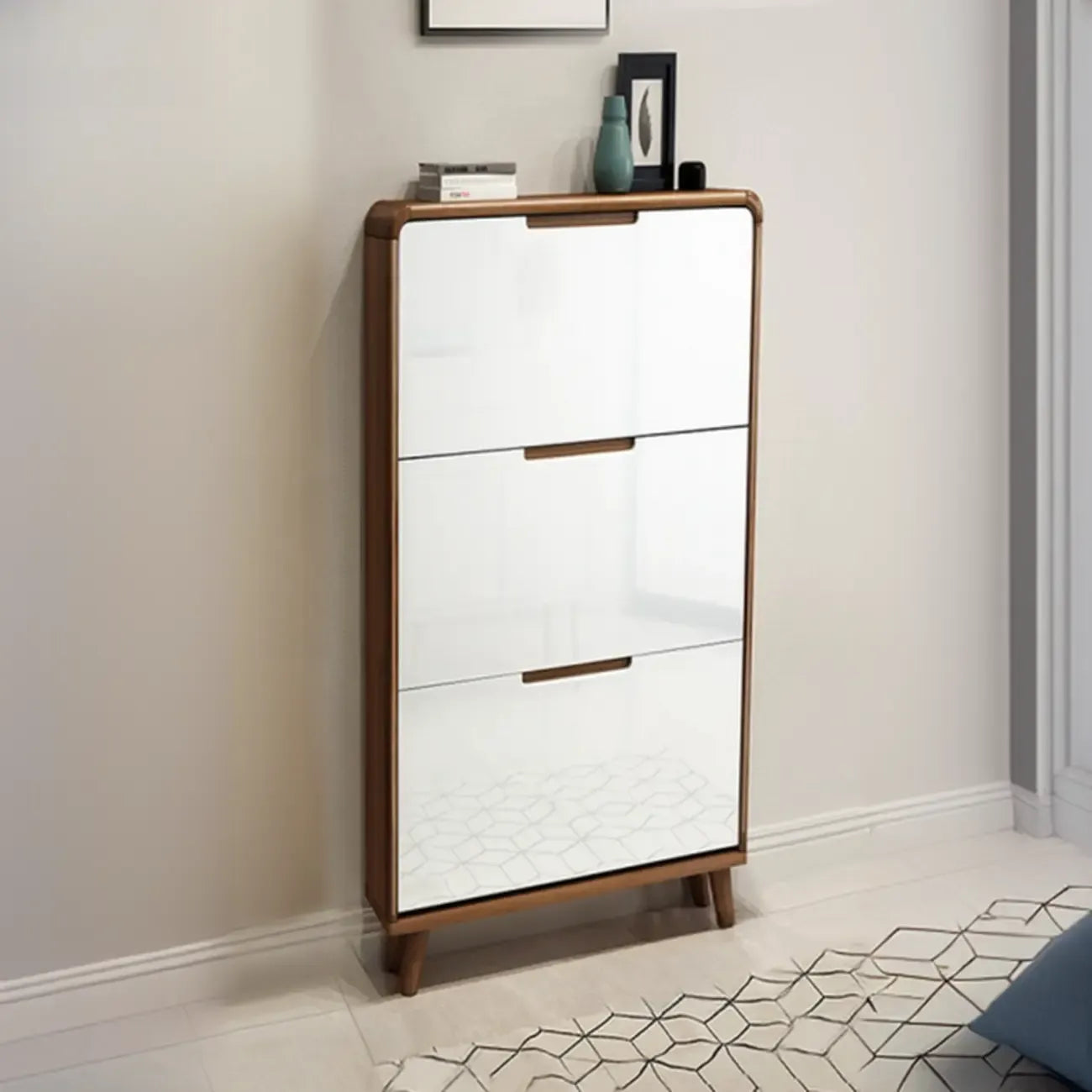 3-Tier Drop-Front Wood Entryway Shoe Storage
