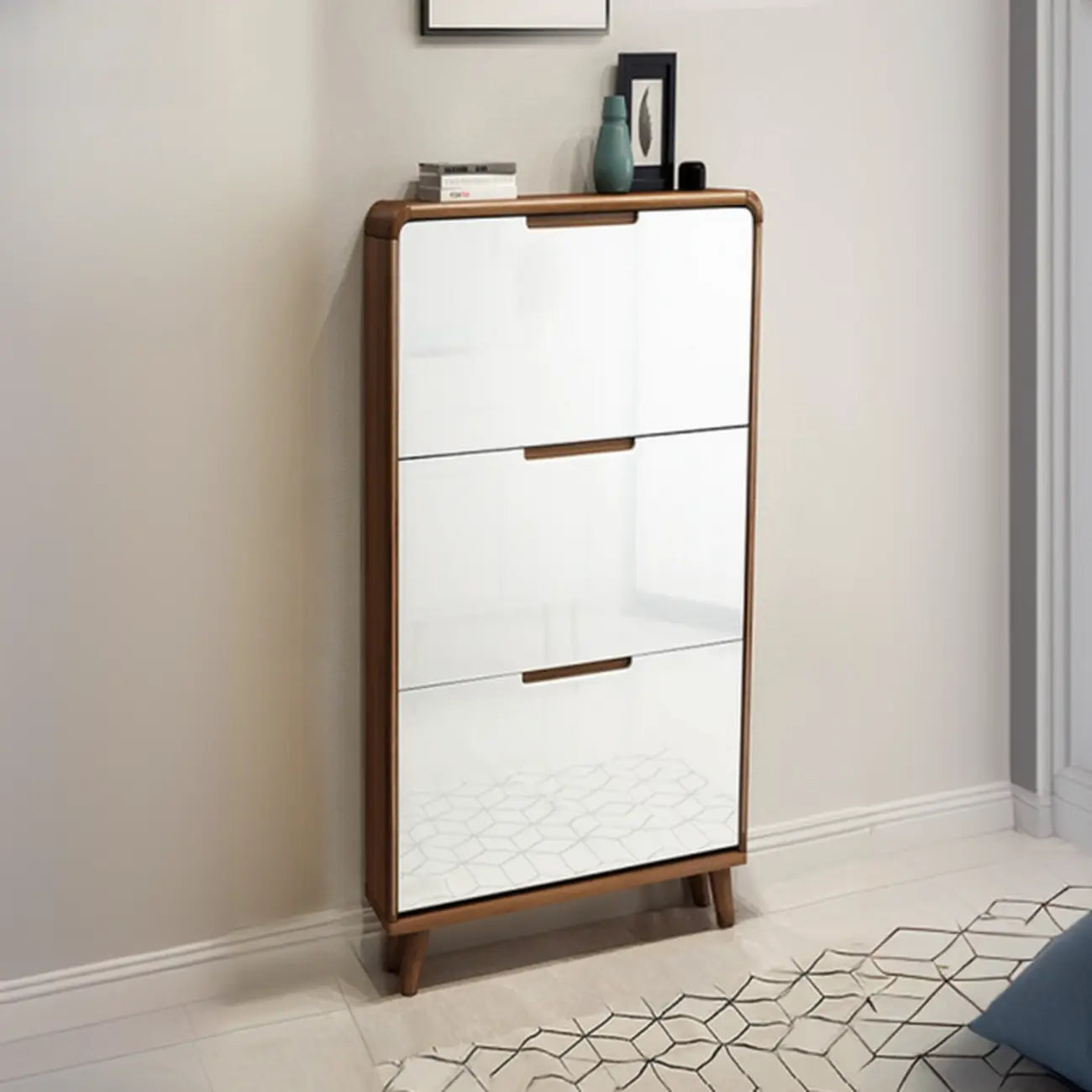 3-Tier Drop-Front Wood Entryway Shoe Storage