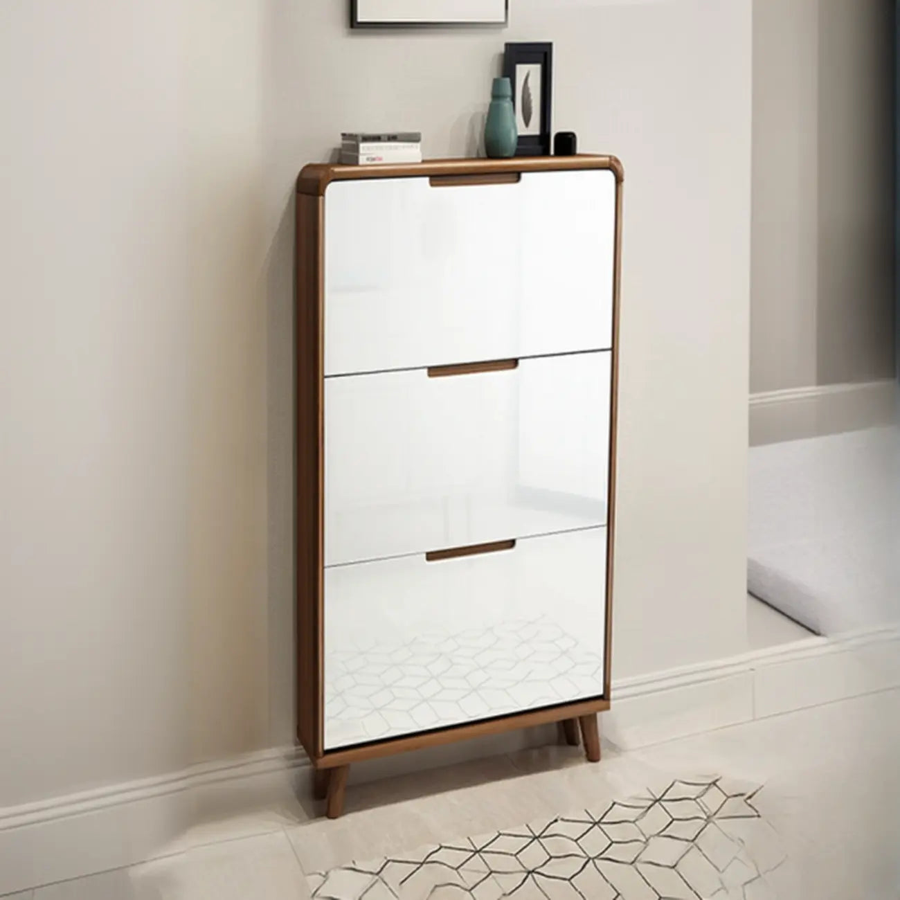 3-Tier Drop-Front Wood Entryway Shoe Storage