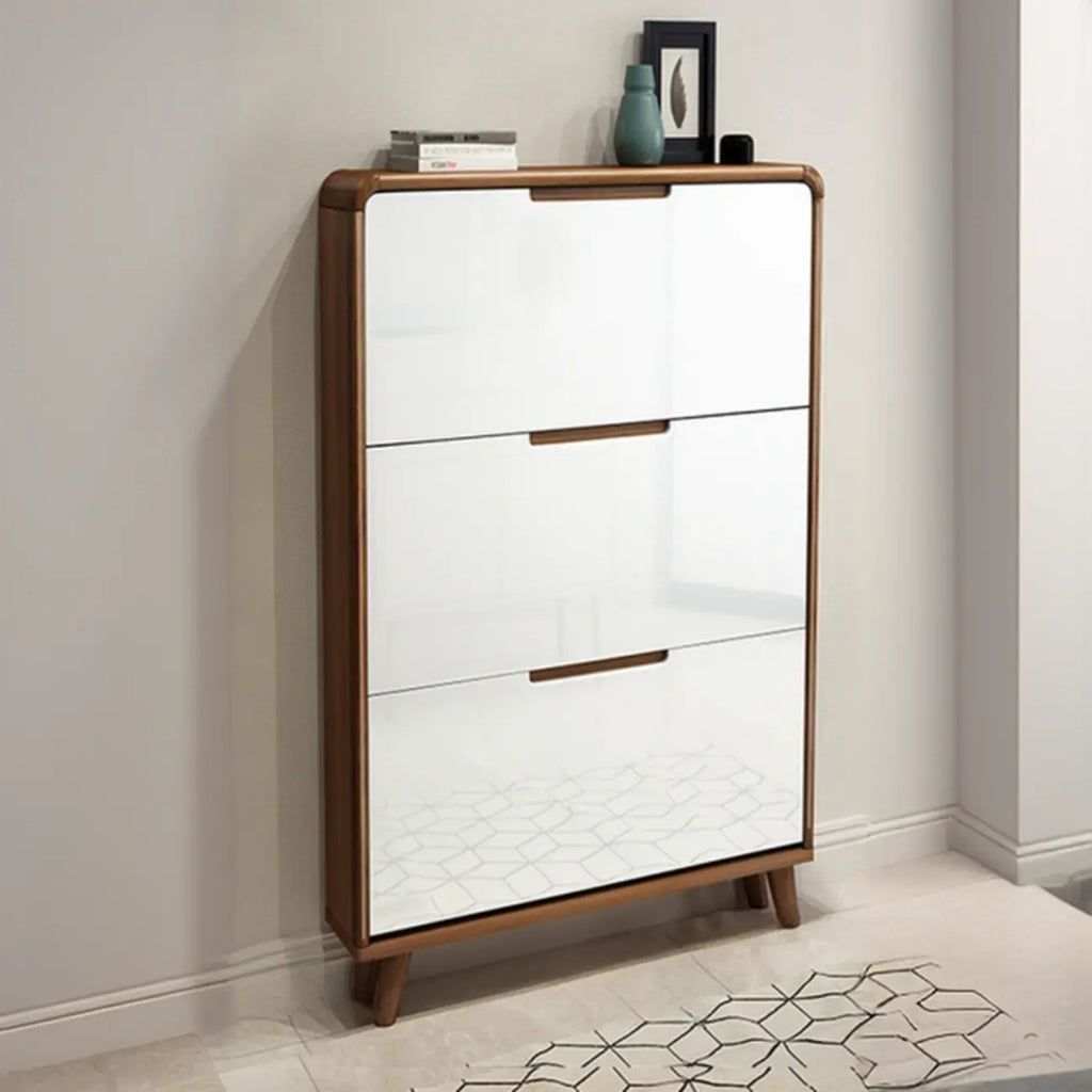 3-Tier Drop-Front Wood Entryway Shoe Storage
