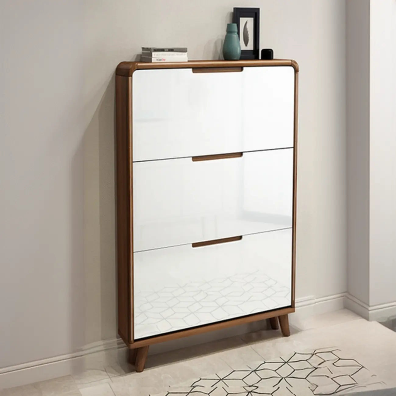 3-Tier Drop-Front Wood Entryway Shoe Storage
