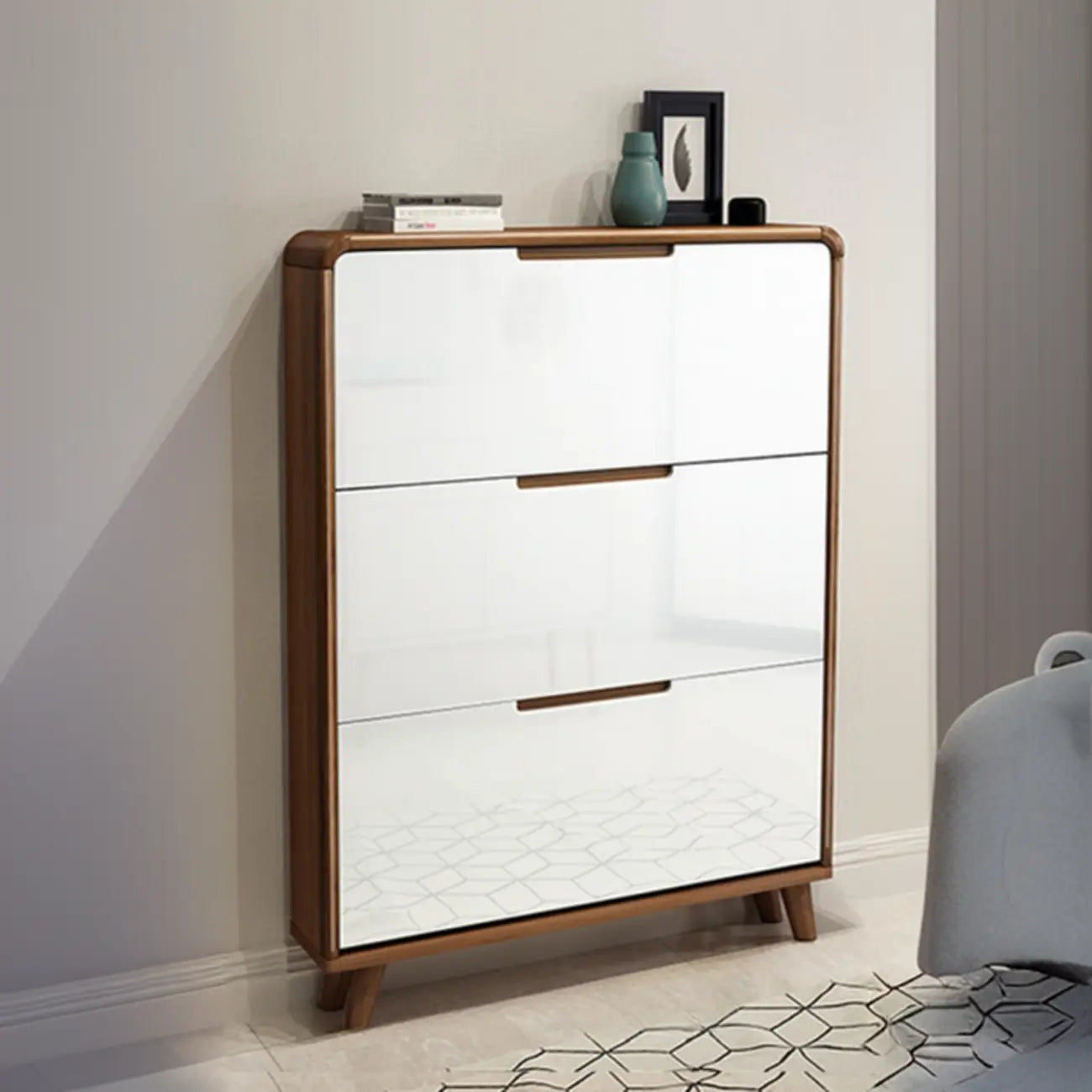 3-Tier Drop-Front Wood Entryway Shoe Storage