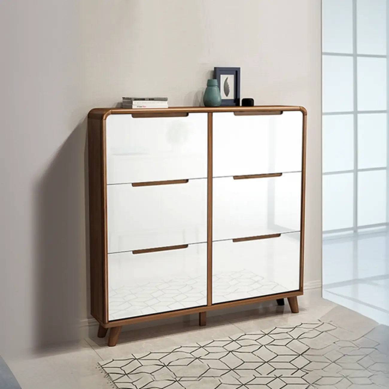 3-Tier Drop-Front Wood Entryway Shoe Storage