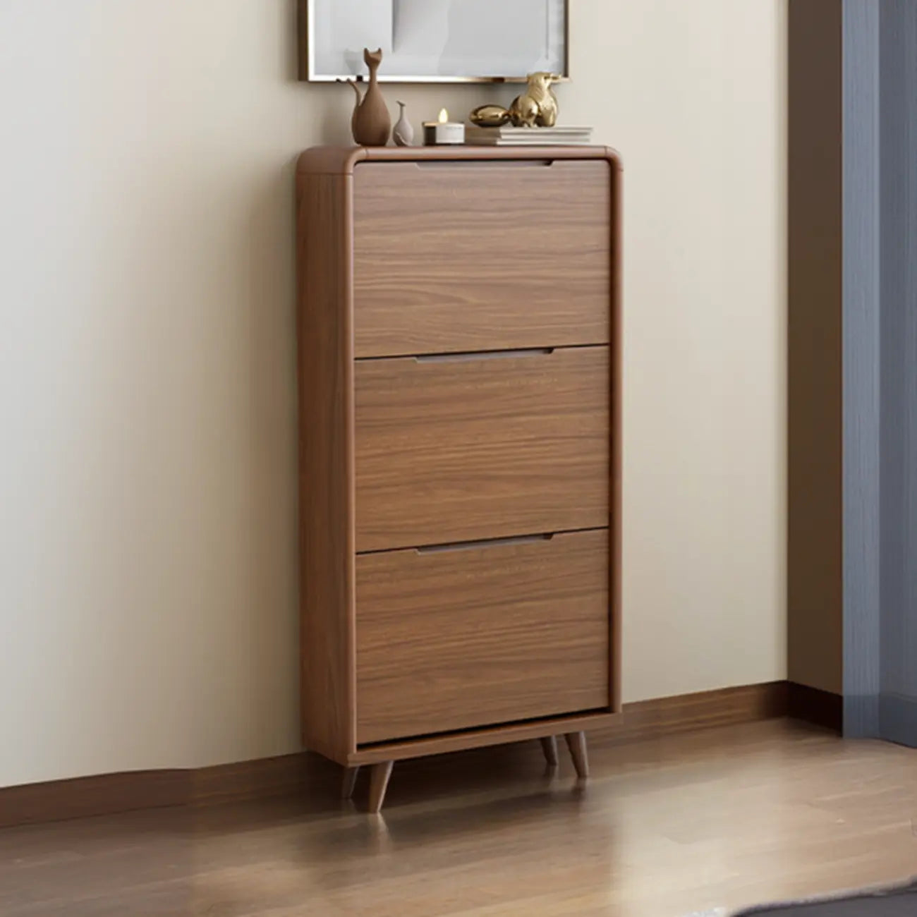 3-Tier Drop-Front Wood Entryway Shoe Storage