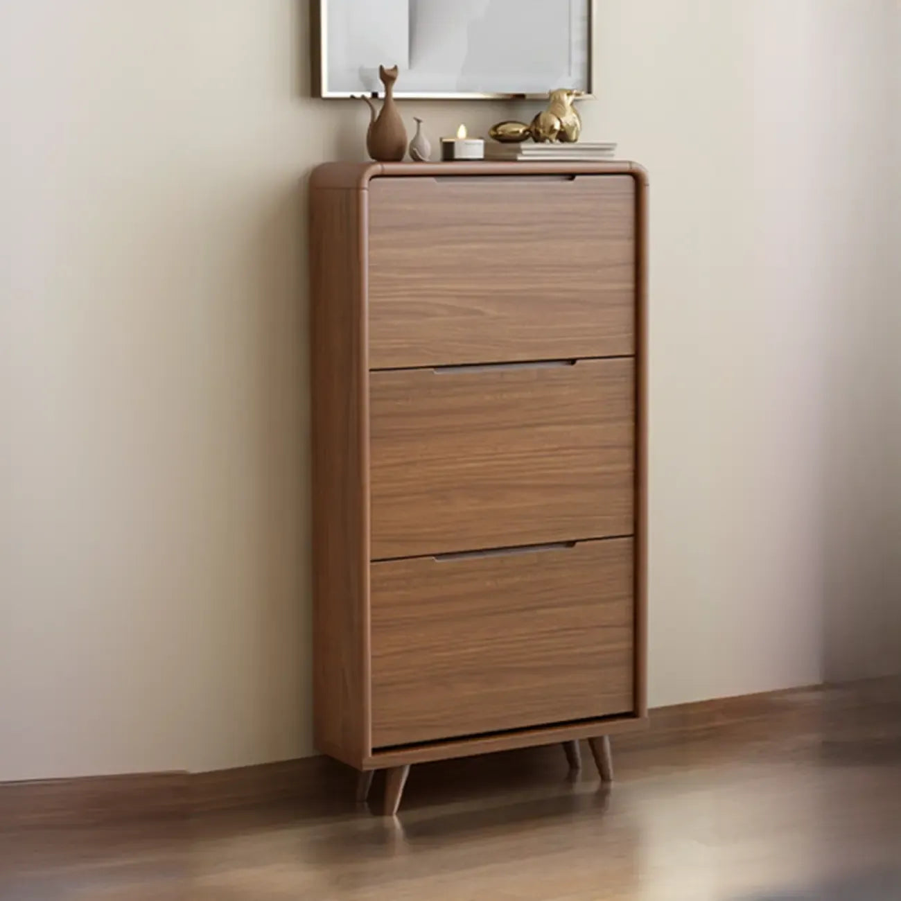 3-Tier Drop-Front Wood Entryway Shoe Storage