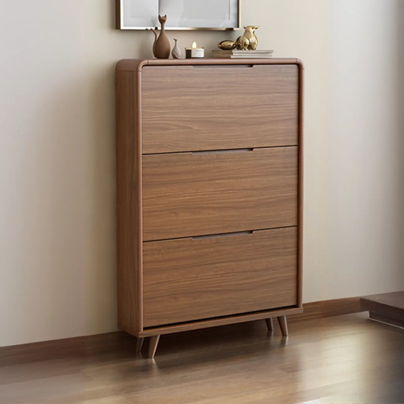 3-Tier Drop-Front Wood Entryway Shoe Storage
