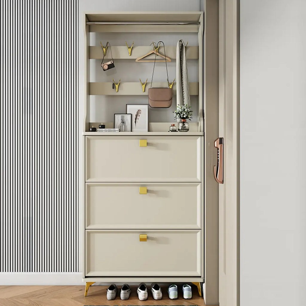 Drop-Front Adjustable Modern White Wood Narrow Shoe Cabinet