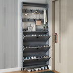 Drop-Front Adjustable Modern White Wood Narrow Shoe Cabinet