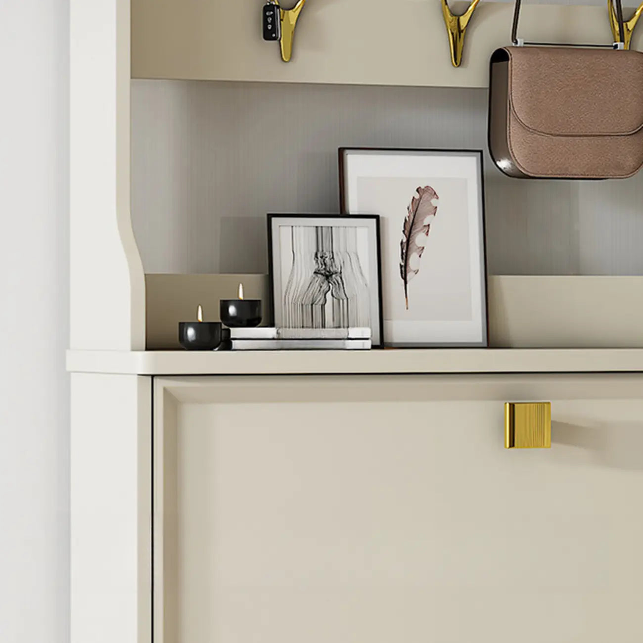 Drop-Front Adjustable Modern White Wood Narrow Shoe Cabinet