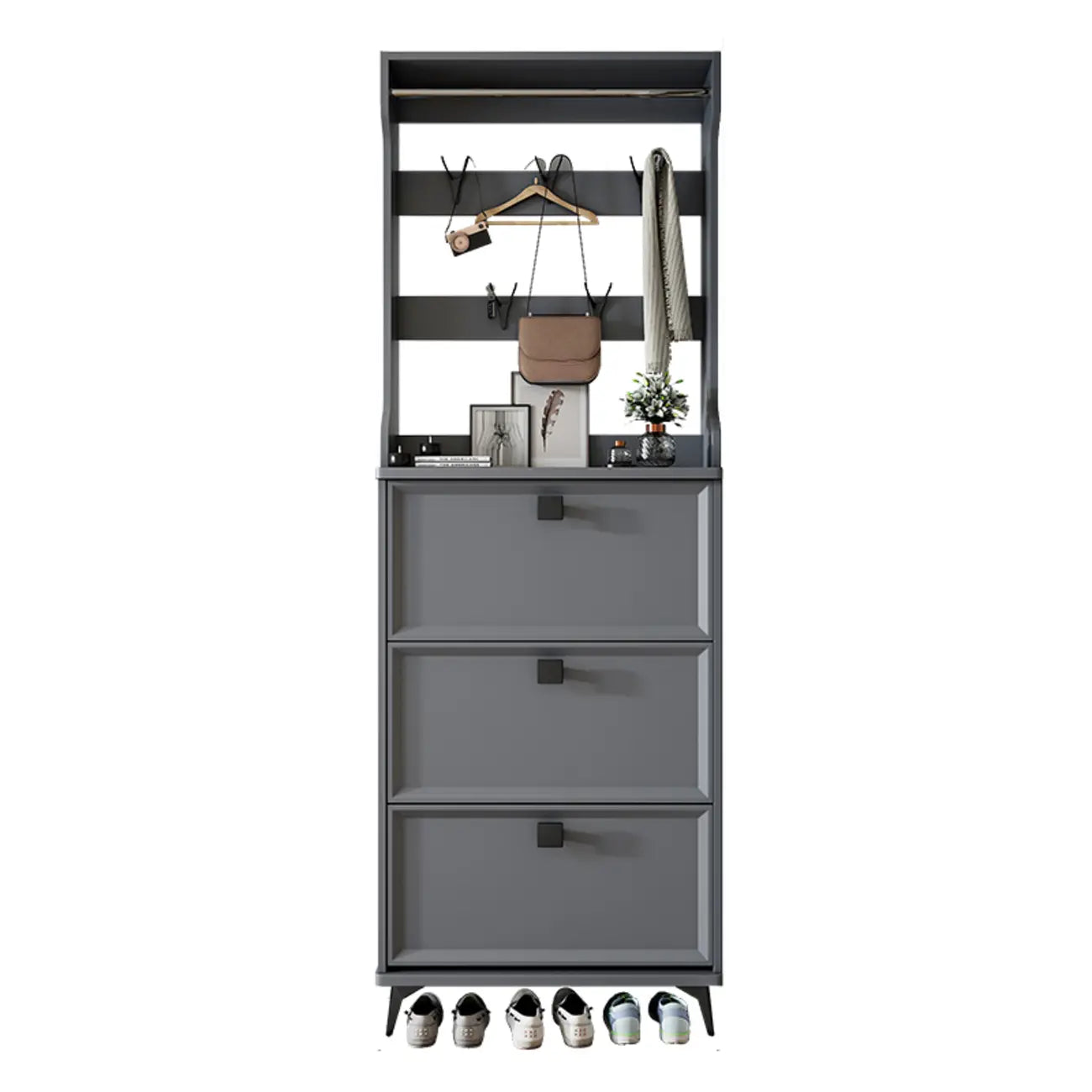 Drop-Front Adjustable Modern White Wood Narrow Shoe Cabinet