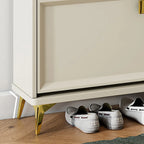 Drop-Front Adjustable Modern White Wood Narrow Shoe Cabinet