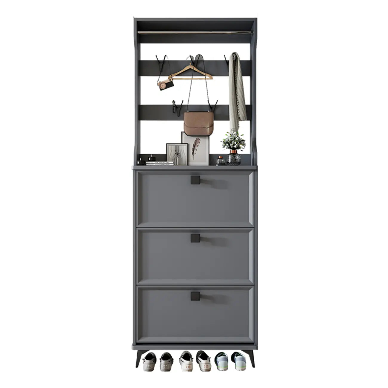 Drop-Front Adjustable Modern White Wood Narrow Shoe Cabinet